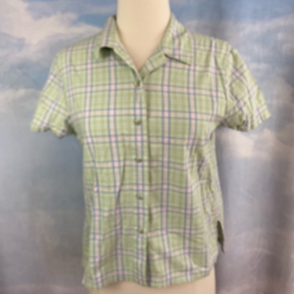 Charter Club Plaid Fitted Button Down Blouse Size 4P